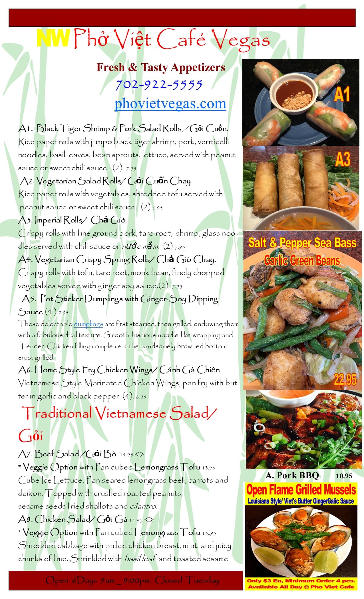 Appetizers menu page — authentic Vietnamese food at Phở Việt Café Vegas, Las Vegas