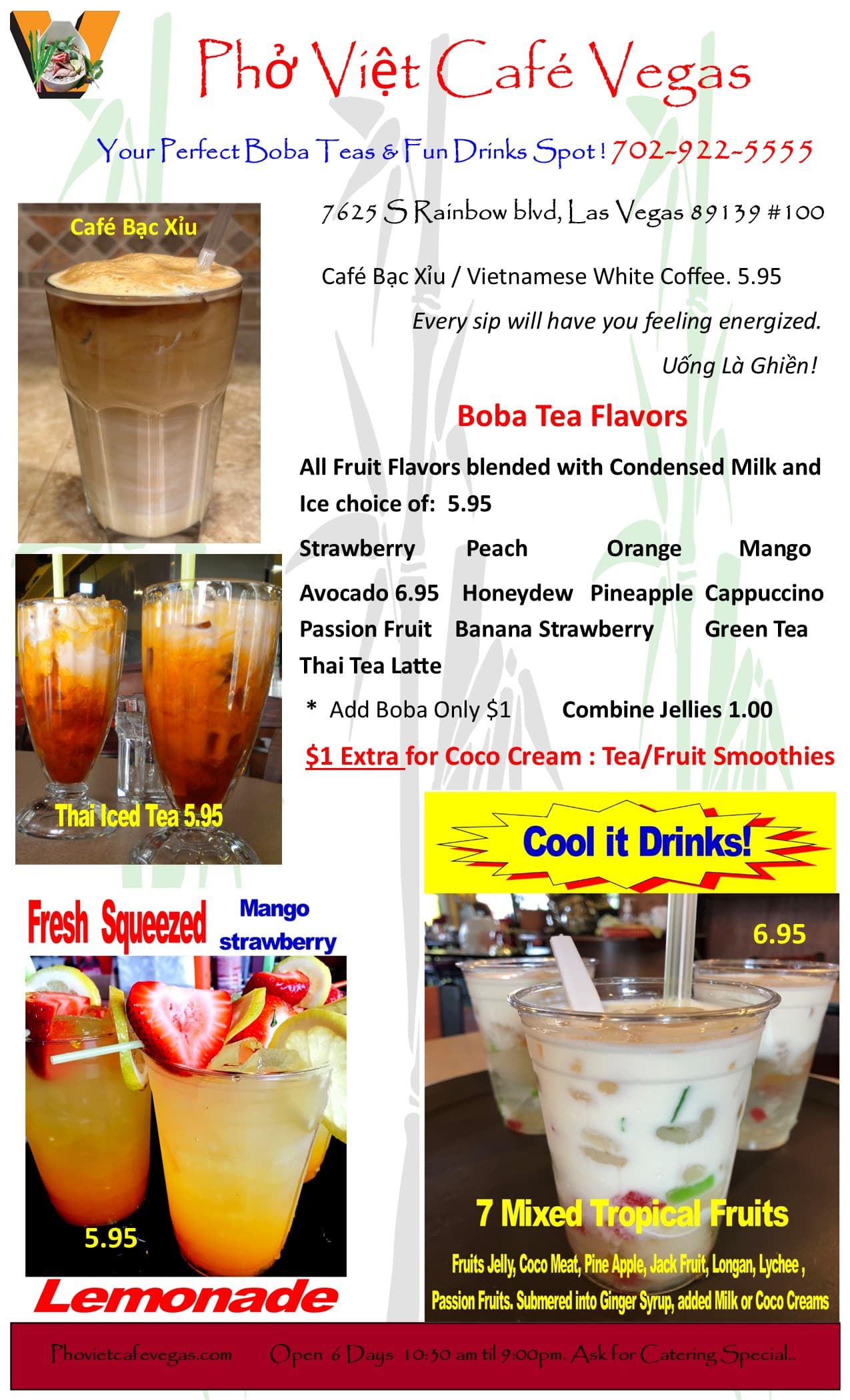 Vietnamese coffee and boba tea at Phở Việt Café Vegas